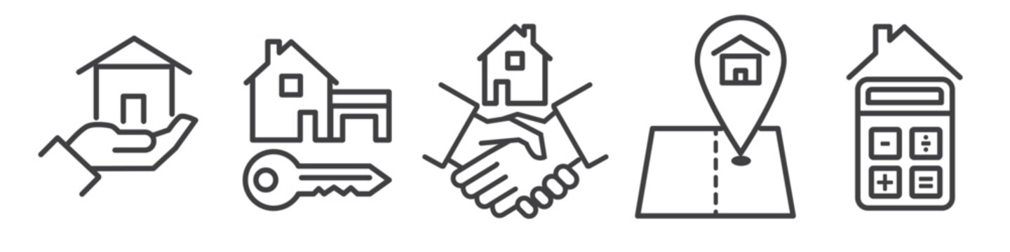 Real estate, proprietary, and mortgage - Icon Set on white background