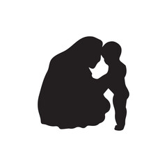  Standing baby with mother silhouette vector art.