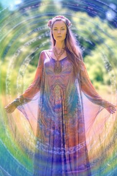 Eir, a norse, scandinavian pagan goddess or valkyrie associated with medical skill. Generative AI image.