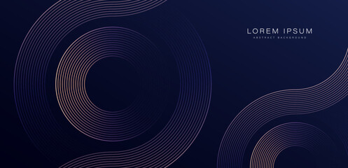 Abstract technology futuristic glowing circle lines on dark background. Geometric stripe line art design. Modern shiny gold lines. Suit for poster, banner, brochure, cover, web. Vector illustration