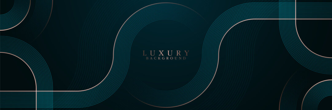 Abstract luxury glowing circle lines on dark background. Geometric stripe line art design. Elegant shiny gold lines elements. Modern horizontal banner template. Vector illustration