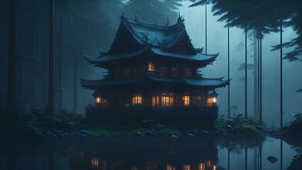 chinese temple at night