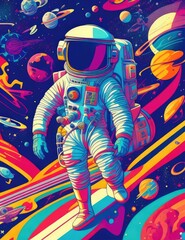 An astronaut in colorful orbit 
created with Generative AI technology