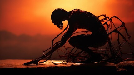 Naklejka premium A dark terrifying silhouette of an evil entity. Created with Generative Ai technology.