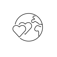 Planet with hearts line icon. Love all over the world. Travel and love. Online dating icon for web , mobile app. Vector illustration