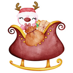 Whimsical Christmas Penguin with Chubby Smile, Adorned with Deer's Antlers and Scarf. Festive Winter