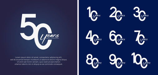 set of anniversary logo white color number on blue background for celebration