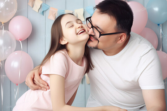 Tender dad and daughter with Down syndrome. AI generative