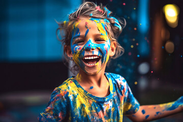 Excited boy with painted face