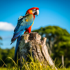 Macaw on top of a stump