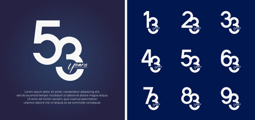 set of anniversary logo white color number on blue background for celebration
