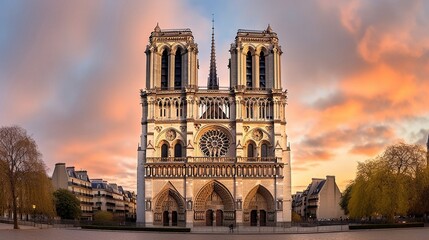Notre-Dame Cathedral in Paris during evening time.
Created with Generative Ai technology.