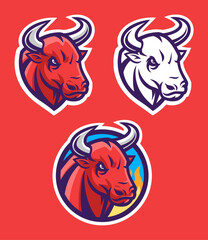Red bull head vector emblem with three variations. 