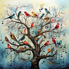many birds singing in the tree