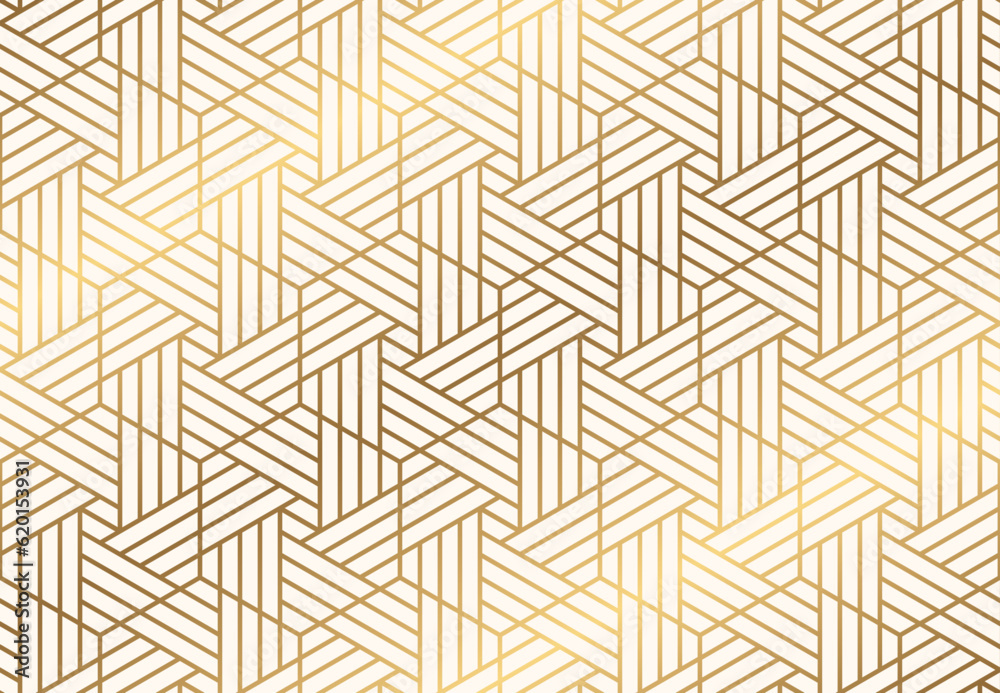 Wall mural luxury hexagon seamless pattern with gold striped lines. oriental style repeats background vector fo