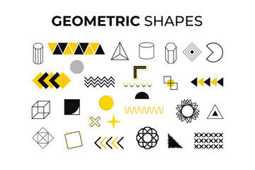 Set of geometric shapes. Memphis design, retro elements. Collection of trendy vector geometric shapes.