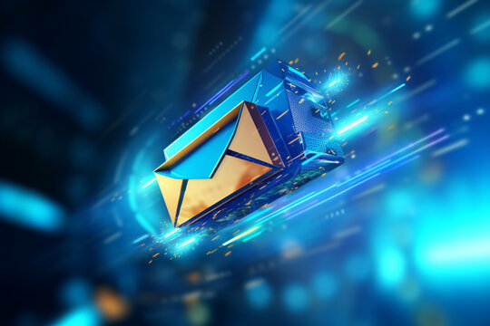 Futuristic blue express envelope and parcel abstract technology background