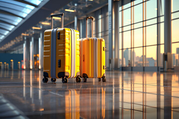 yellow travel suitcases in an airport