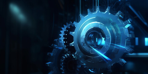 Gears and cogs mechanism. Industrial machine, engine. Close-up macro. 3D illustration