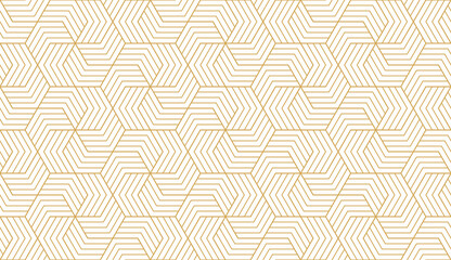 Orientalstyle geometric seamless pattern with gold hexagon shape and line, png with transparent background.