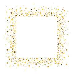 Gold flying star confetti square frame, holiday sparkle stardust border, png with transparent background.