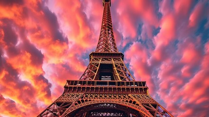 The majestic Eiffel Tower in Paris during evening time Created with Generative Ai technology.