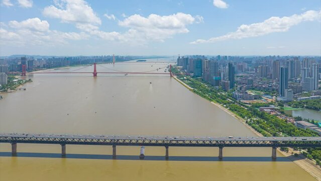 Wuhan Summer City Landmark and Sky Line scenery time-lapse photography
