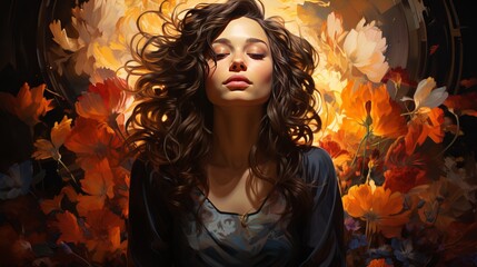 a painting of a woman with her eyes closed