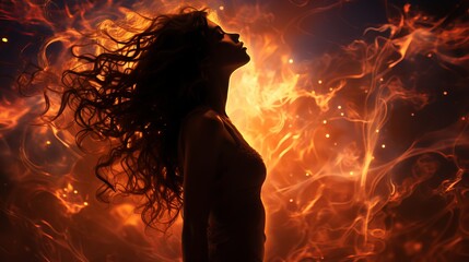 a woman with her hair blowing in the wind