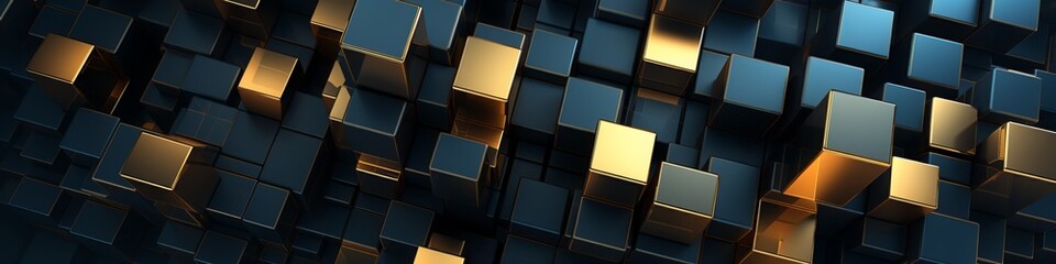 a wall of shiny metallic cubes with a black background