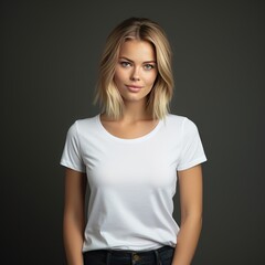 Fototapeta premium a woman in a white shirt posing for a picture