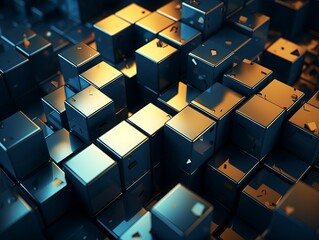 a bunch of metallic cubes that are stacked together