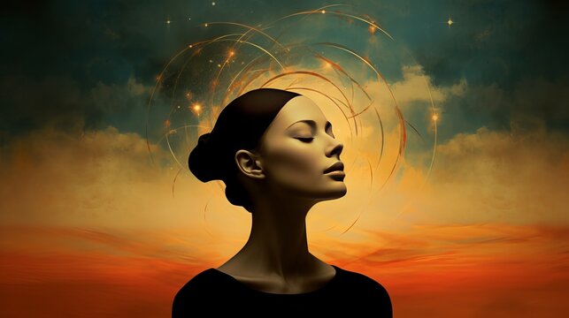 a painting of a woman with her eyes closed