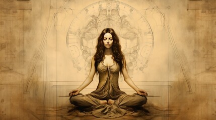 a painting of a woman sitting in a lotus position