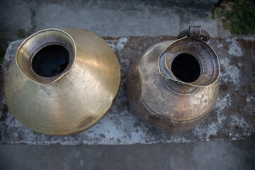 Empty water pots in Indian village