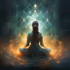 Fototapeta premium a woman sitting in the middle of a body of water