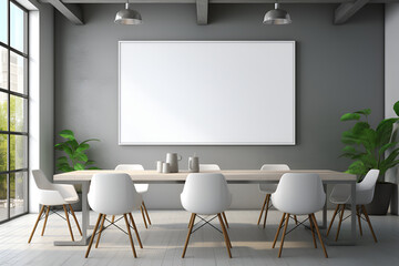 interior of an office with big white screen