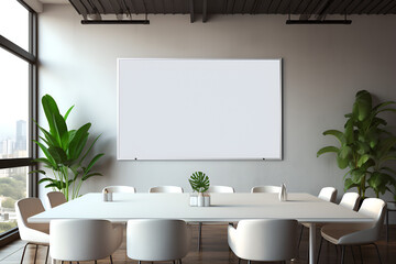 interior of an office with big white screen