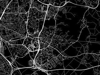 Vector road map of the city of  Villeneuve-Ascq in France on a black background.