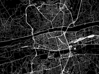 Vector road map of the city of  Tours in France on a black background.