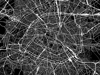 Vector road map of the city of  Paris in France on a black background.