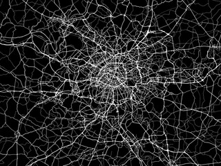 Vector road map of the city of  Paris Metropole in France on a black background.