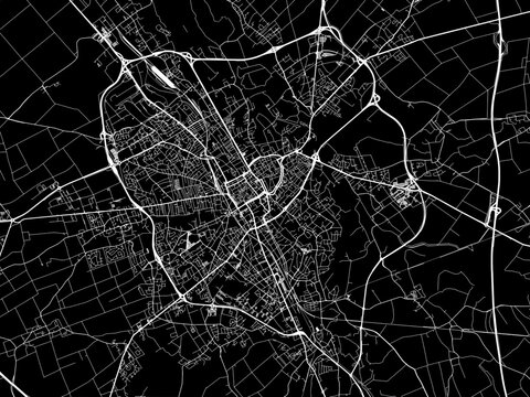 Vector road map of the city of  Troyes in France on a black background.