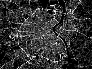 Vector road map of the city of  Bordeaux in France on a black background.