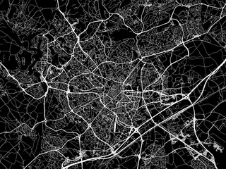 Vector road map of the city of  Montpellier in France on a black background.