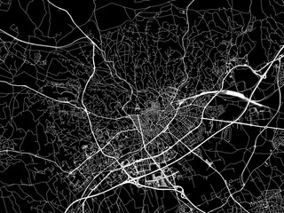 Vector road map of the city of  Nimes in France on a black background.