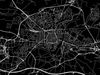 Vector road map of the city of  Carcassonne in France on a black background.