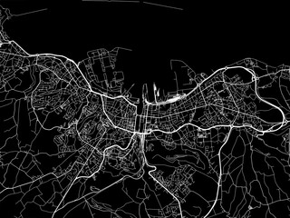 Vector road map of the city of  Cherbourg-en-Cotentin in France on a black background.