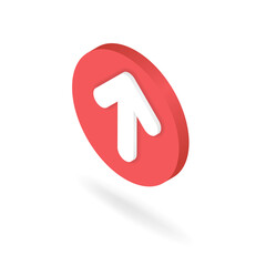 Isometric upload button. 3d file loading icon presented at left angle. Up arrow as file uploading, data transfer symbol for internet use. Vector illustration isolated on white background