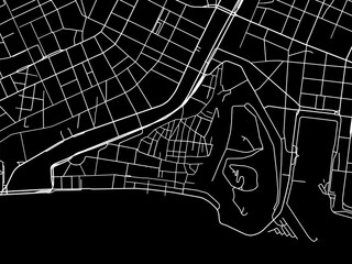 Vector road map of the city of  Nice Centre in France on a black background.